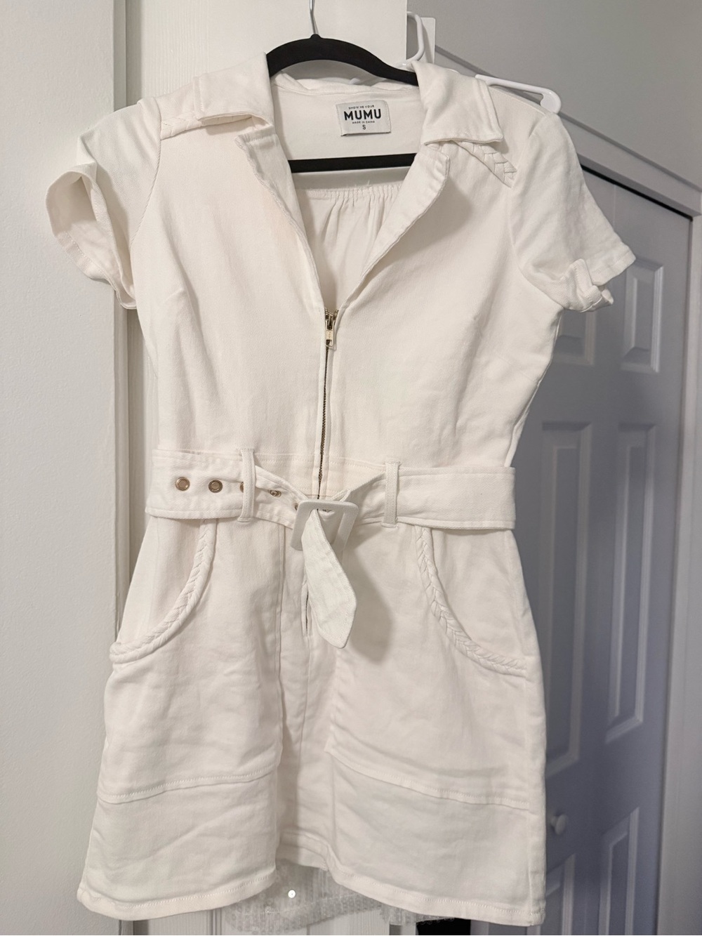 Show Me Your Mumu White Zip Front Short Sleeve Romper Dress